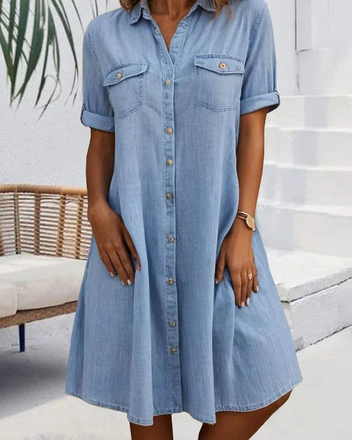 Jonie | Short Sleeve Button Denim Dress