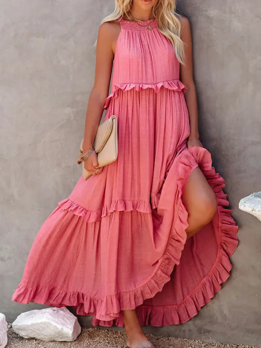 Edna | Halter Ruffle Maxi Dress