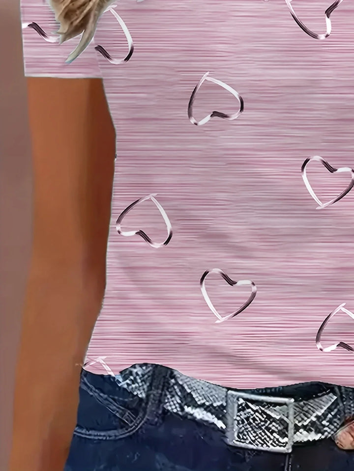 Susan | V-Neck Heart Print Top