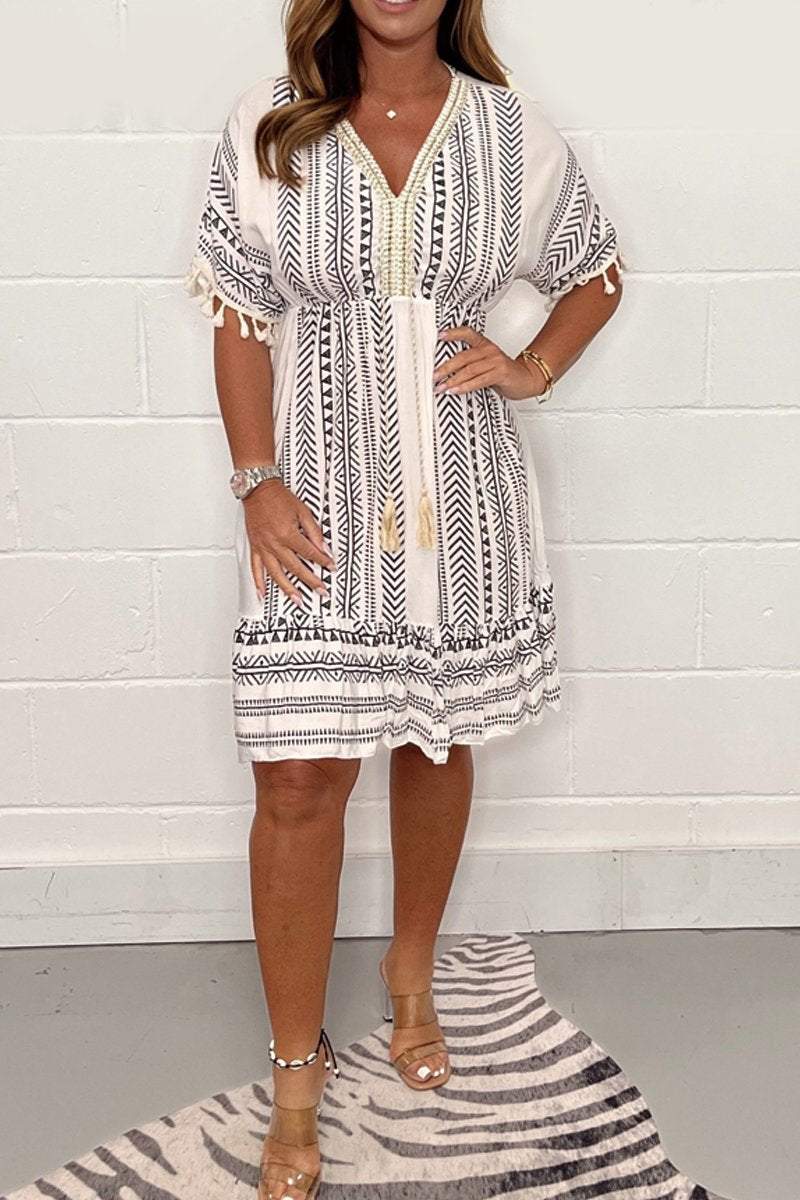 Gaia | Vintage Bohemian Print Midi Dress
