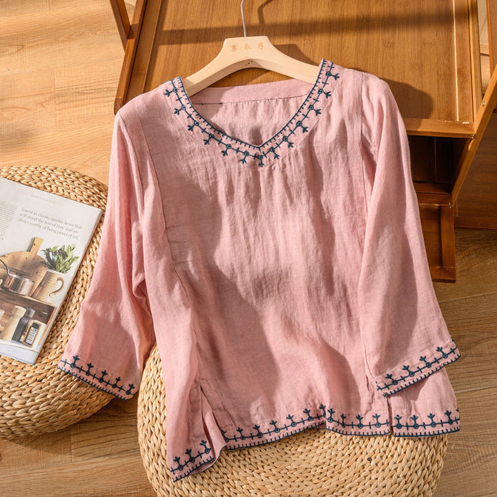 Mary | Embroidered V-Neck Blouse