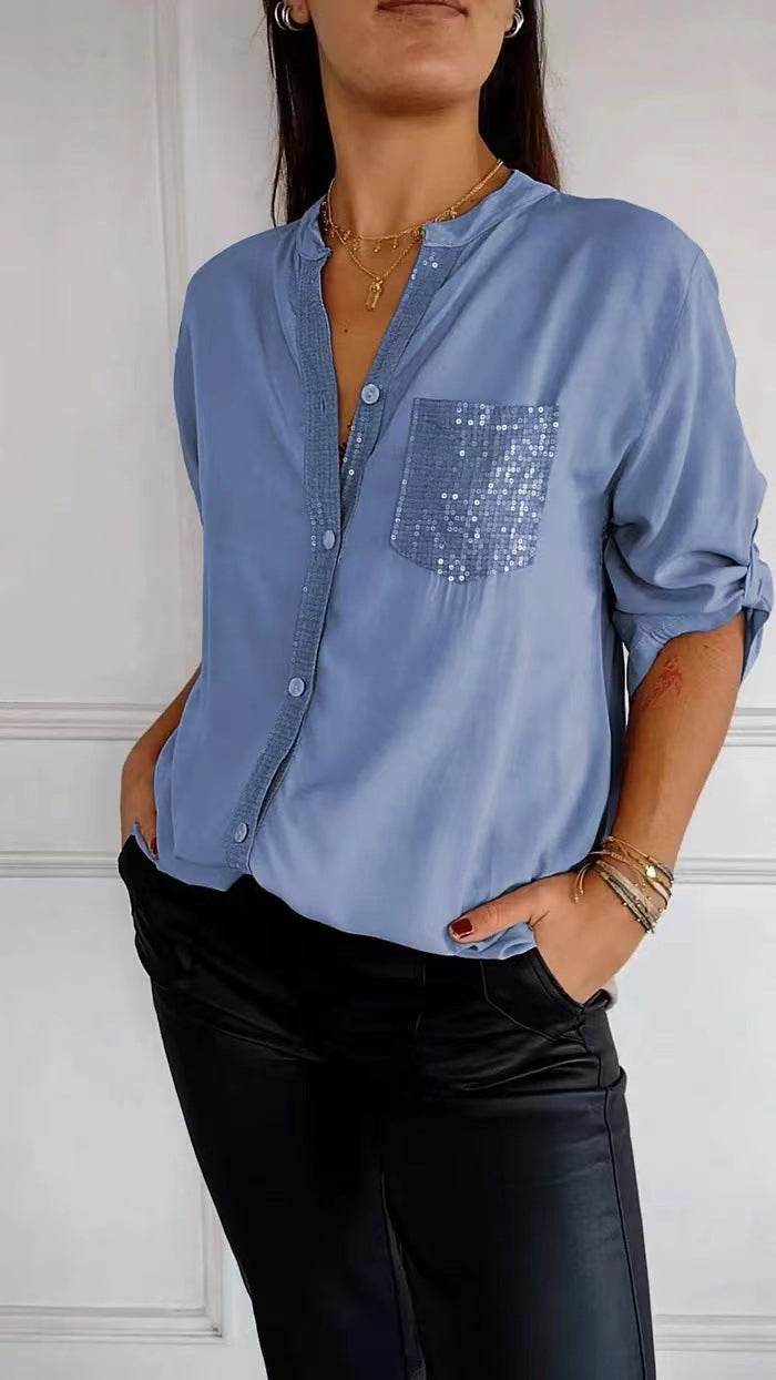 Kelley | Sparkling V-Neck Blouse