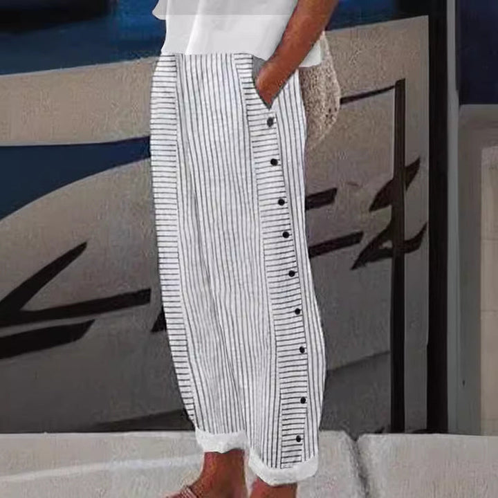 Shaira | Striped Button-Accent Pants