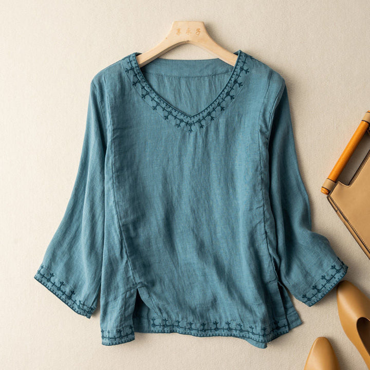 Mary | Embroidered V-Neck Blouse