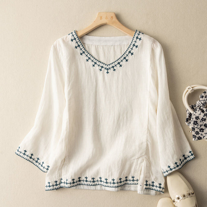 Mary | Embroidered V-Neck Blouse