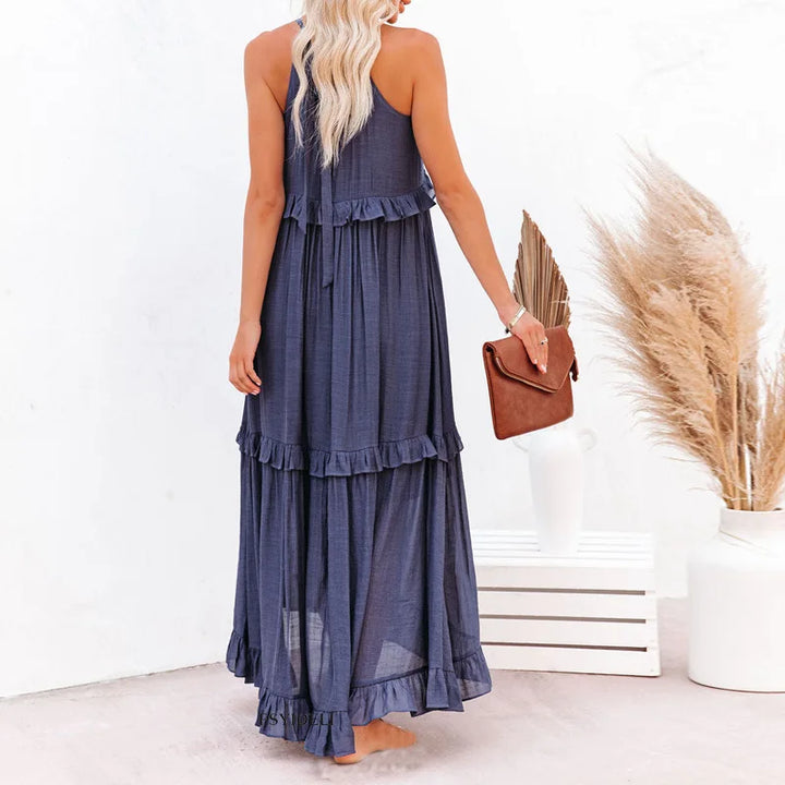 Edna | Halter Ruffle Maxi Dress
