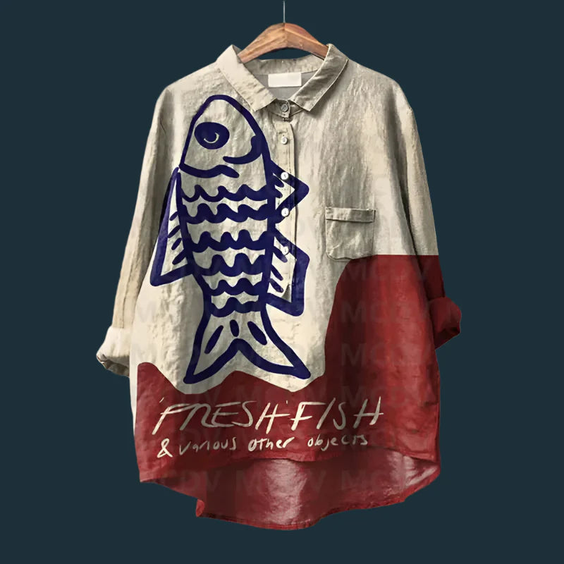 Pixie | Relax Fit Fish Print Shirt