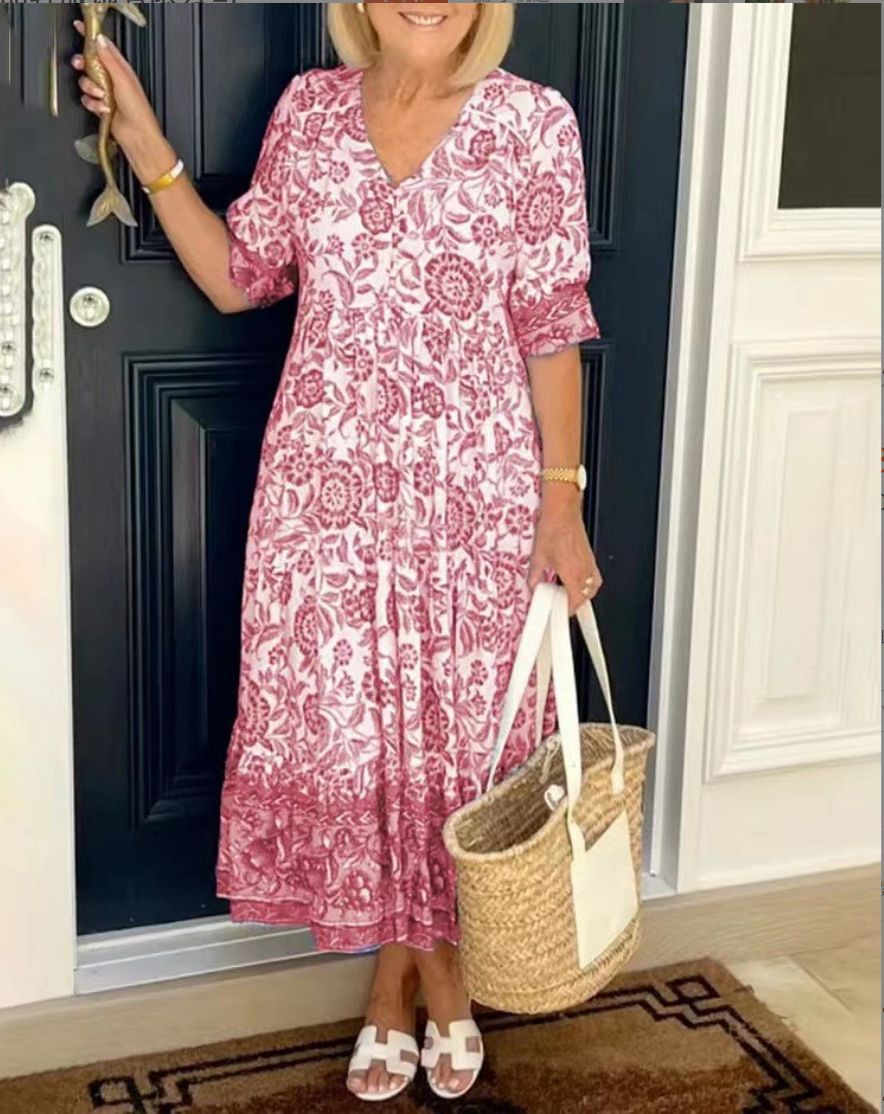 Erielle | Elegant Floral Dress with V-Neck