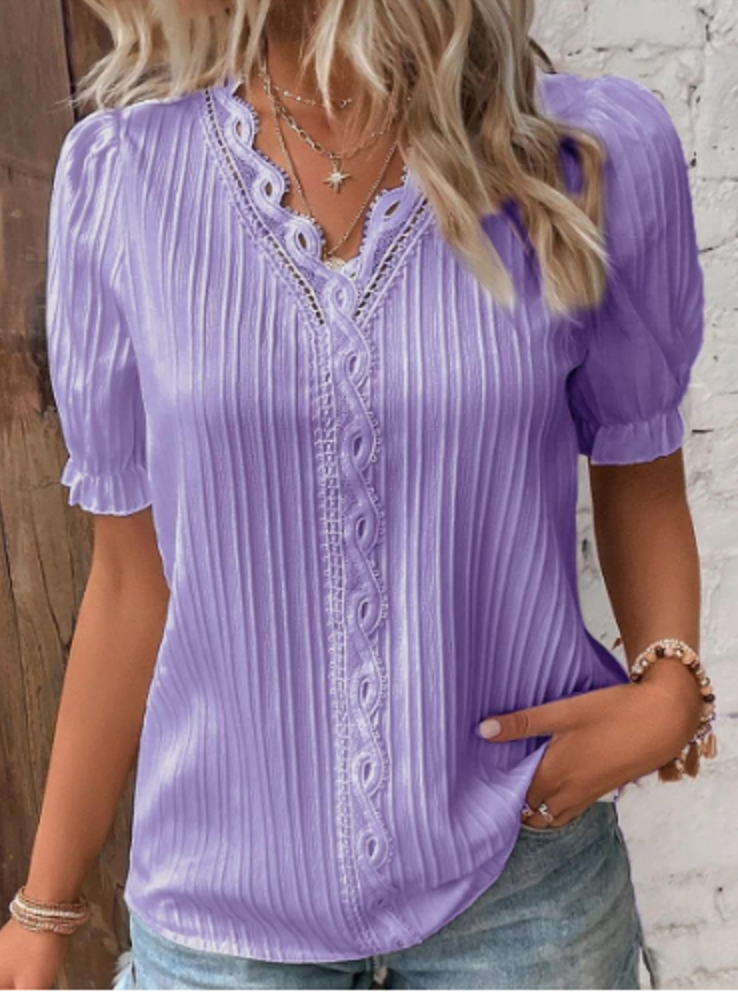 Shauna | Classy Lace V-Neck Long Sleeve Blouse