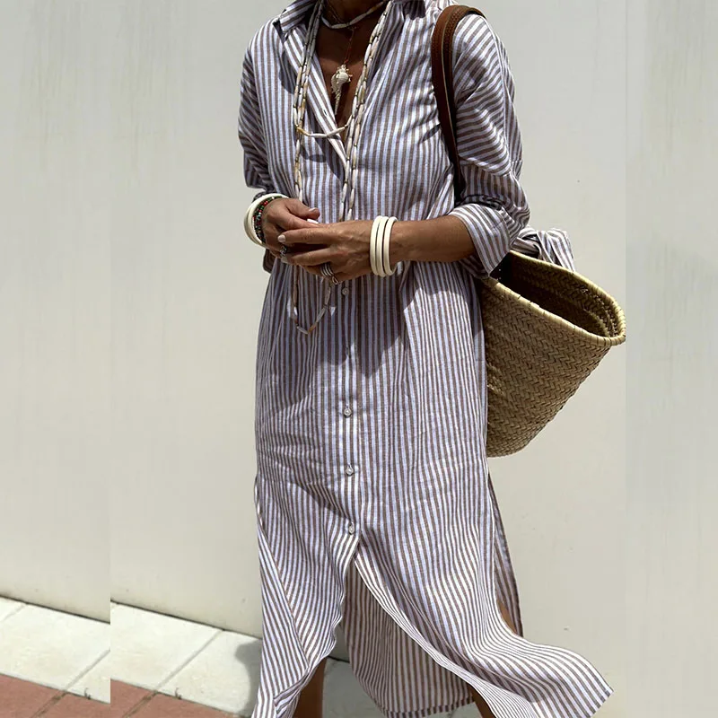 Tricia | Elegant Striped Shirt Dress