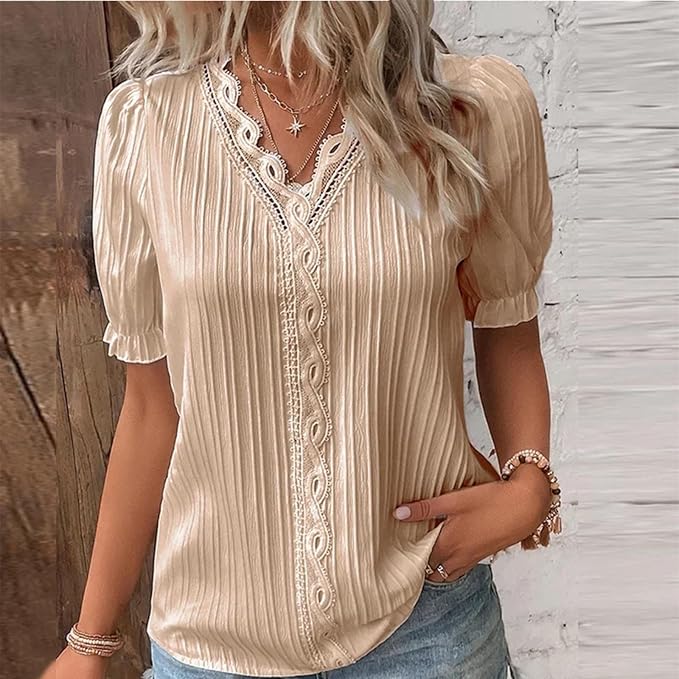 Shauna | Classy Lace V-Neck Long Sleeve Blouse