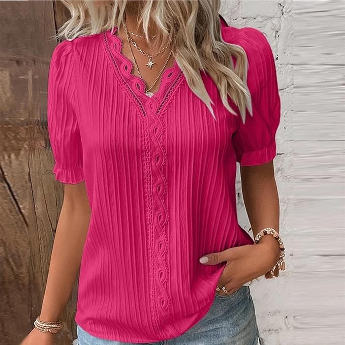 Shauna | Classy Lace V-Neck Long Sleeve Blouse