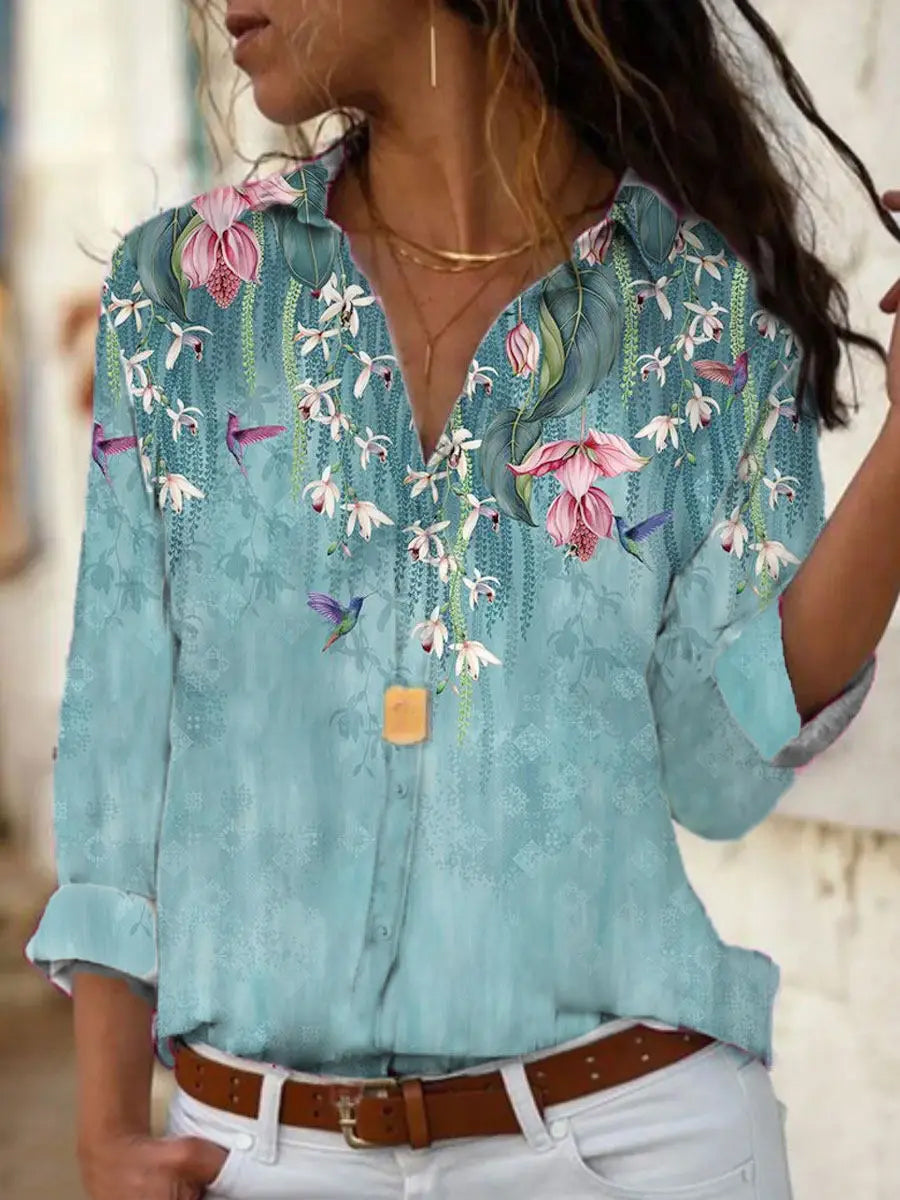 Kelsey | Printed Turn-Down Collar Blouse