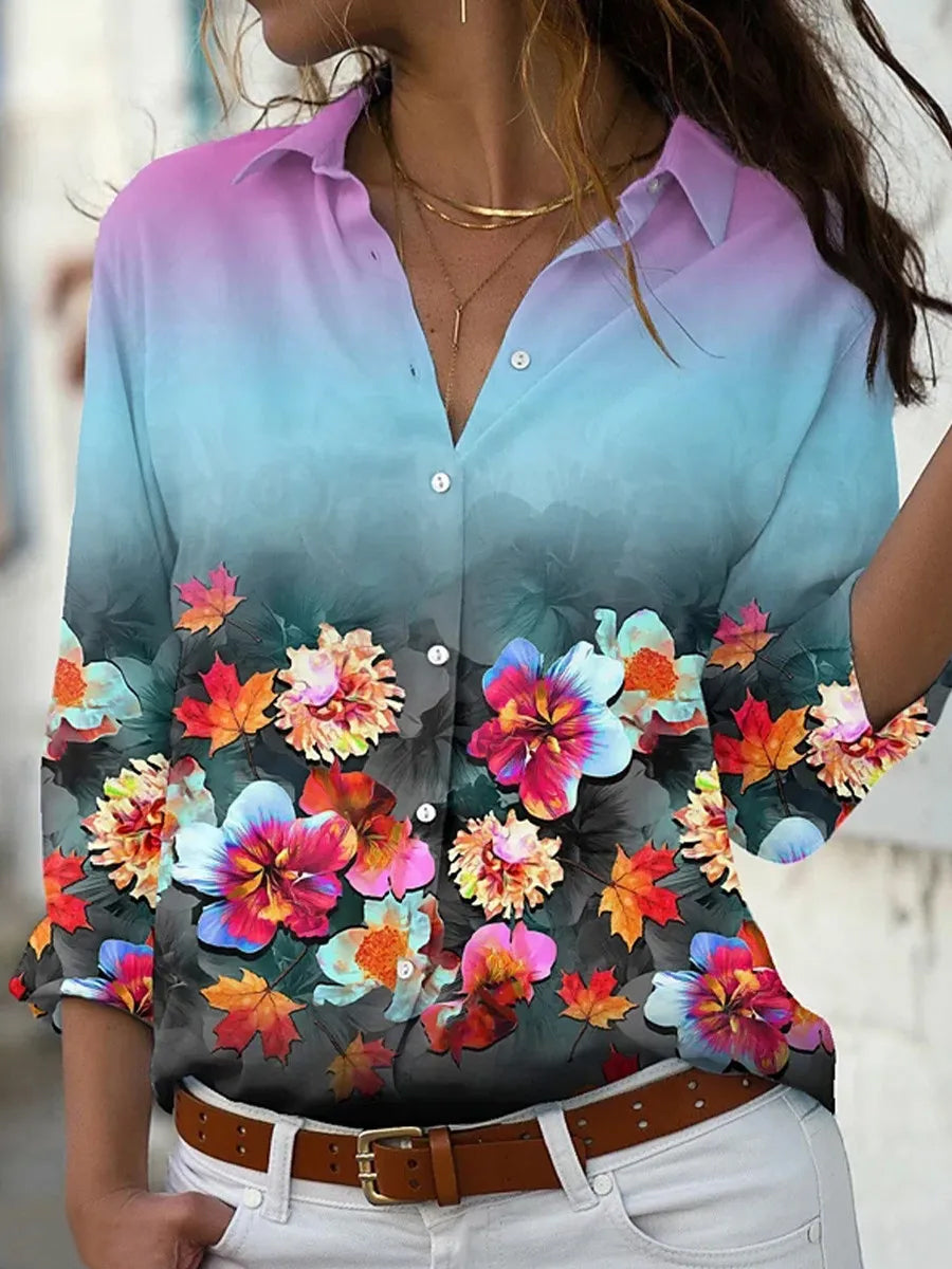 Kelsey | Printed Turn-Down Collar Blouse