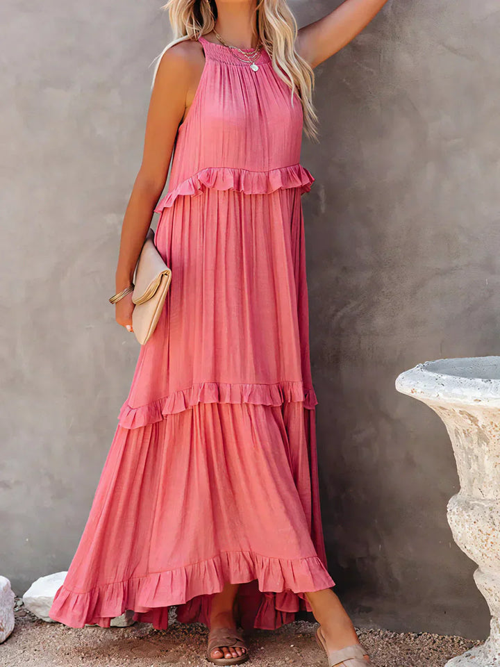Edna | Halter Ruffle Maxi Dress