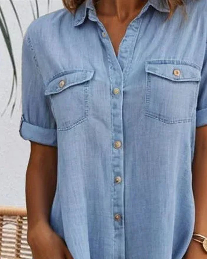 Jonie | Short Sleeve Button Denim Dress