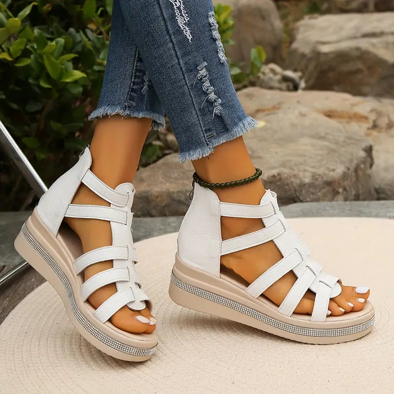Loujean | Rhinestone Wedge Sandals