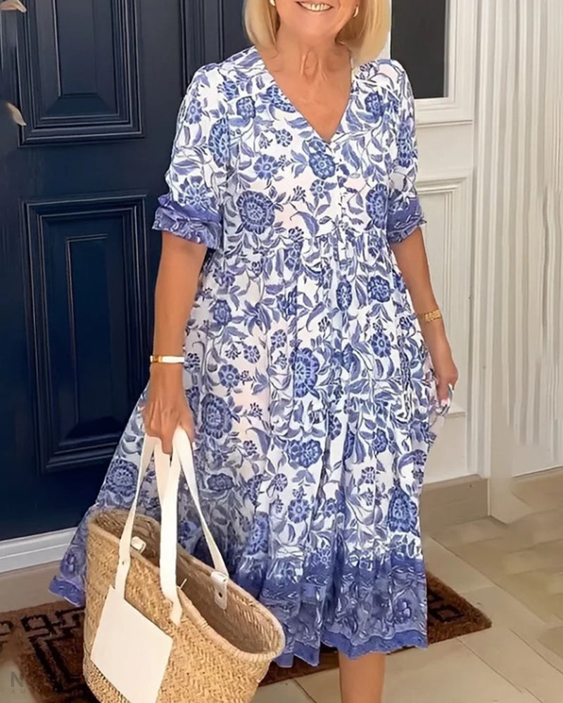 Erielle | Elegant Floral Dress with V-Neck