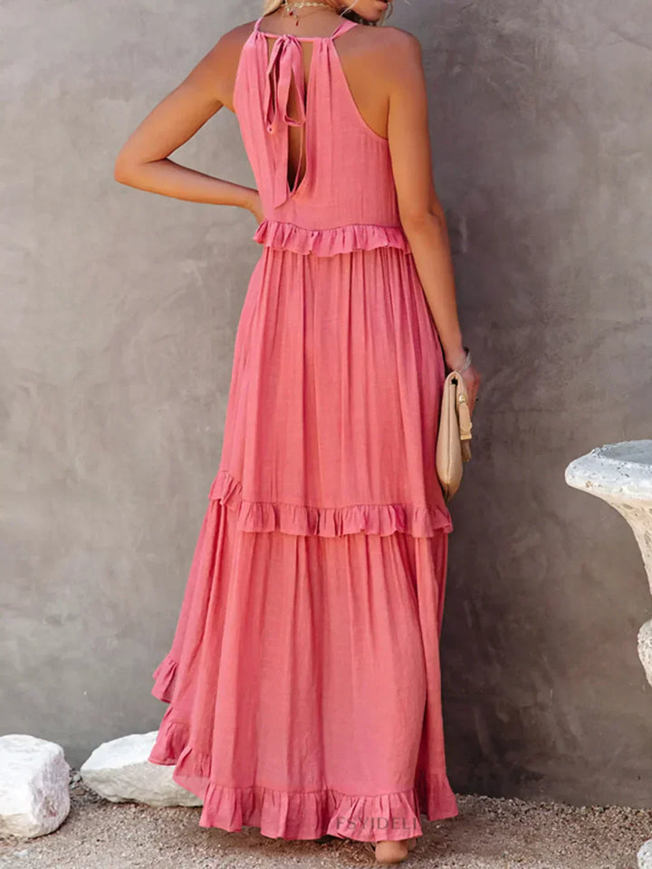 Edna | Halter Ruffle Maxi Dress