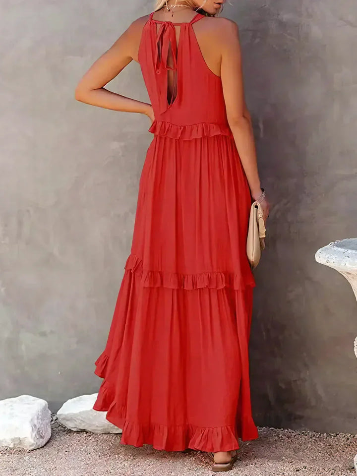 Edna | Halter Ruffle Maxi Dress