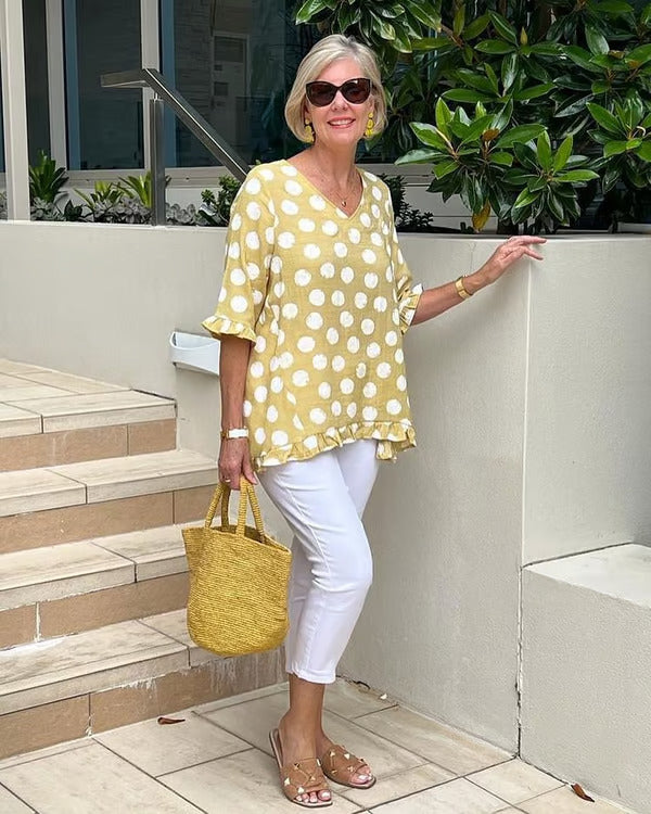 Cécile | Elegant Polka Dot V-Neck Blouse