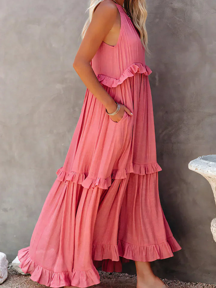 Edna | Halter Ruffle Maxi Dress