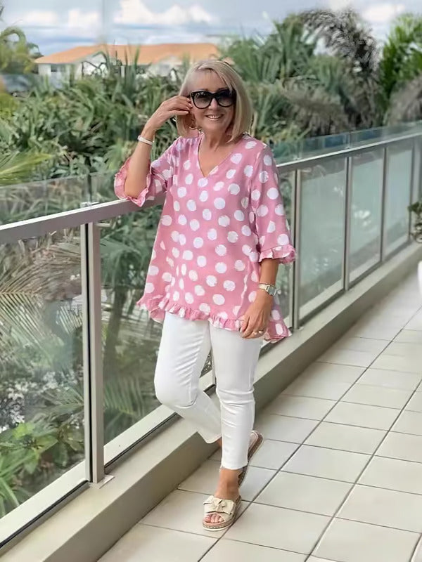 Cécile | Elegant Polka Dot V-Neck Blouse