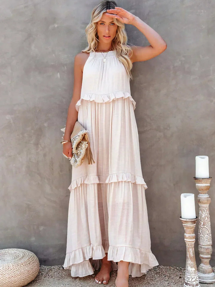 Edna | Halter Ruffle Maxi Dress