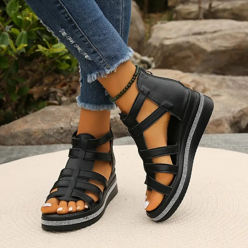 Loujean | Rhinestone Wedge Sandals