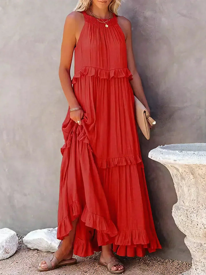 Edna | Halter Ruffle Maxi Dress