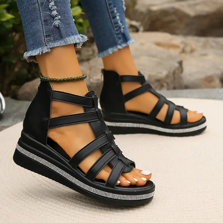 Loujean | Rhinestone Wedge Sandals