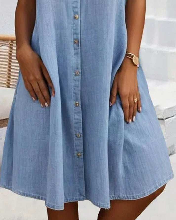 Jonie | Short Sleeve Button Denim Dress