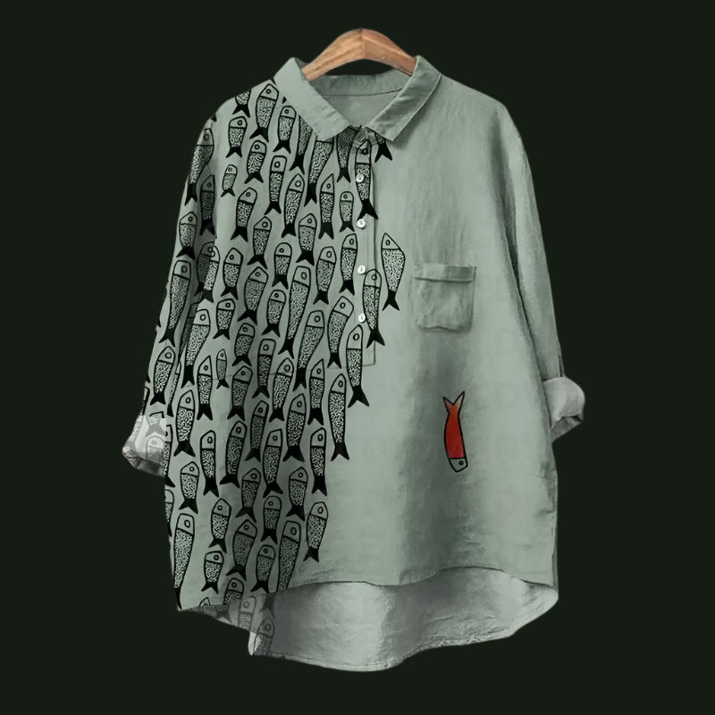Pixie | Relax Fit Fish Print Shirt