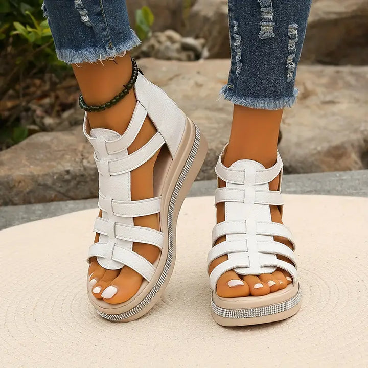 Loujean | Rhinestone Wedge Sandals