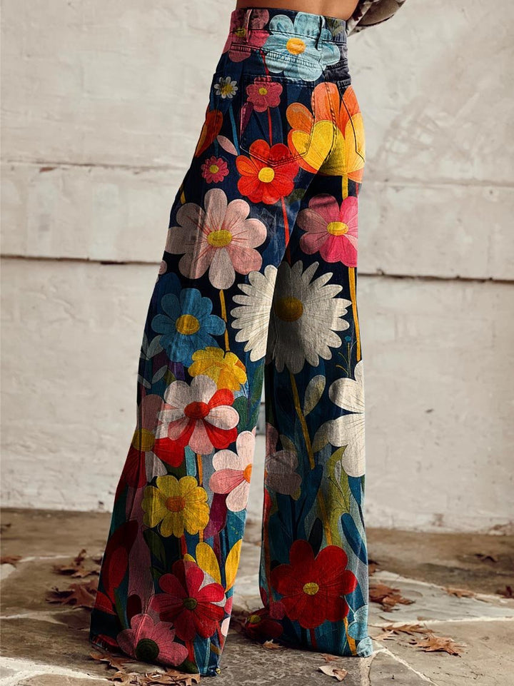 Tyra | Comfortable Colorful Floral Print Wide-Leg Pants