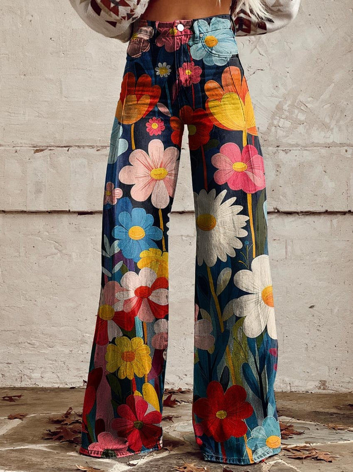 Tyra | Comfortable Colorful Floral Print Wide-Leg Pants