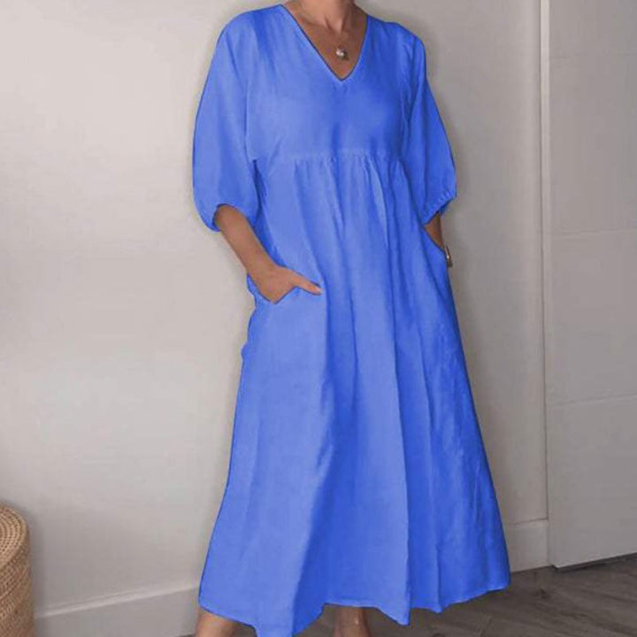 Vionica | Chic Solid V-Neck Dress
