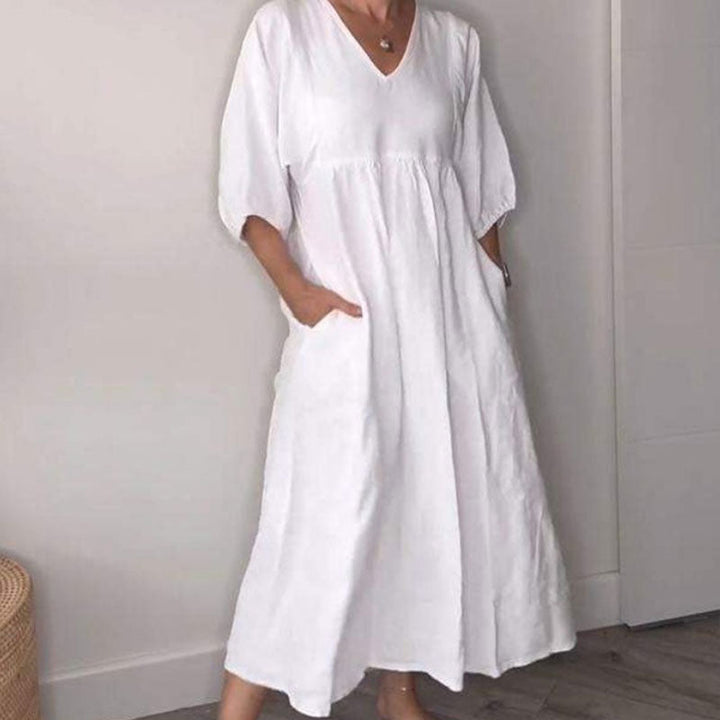 Vionica | Chic Solid V-Neck Dress