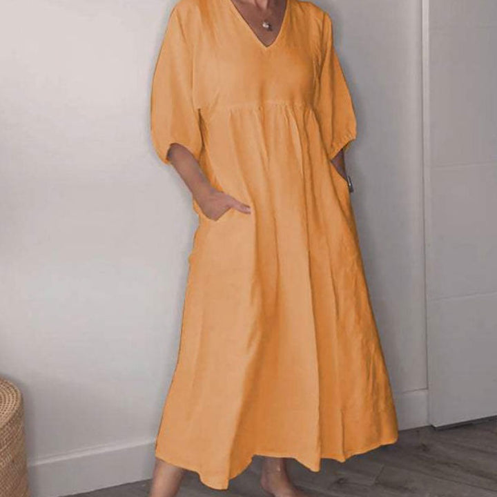 Vionica | Chic Solid V-Neck Dress