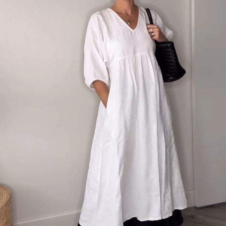 Vionica | Chic Solid V-Neck Dress