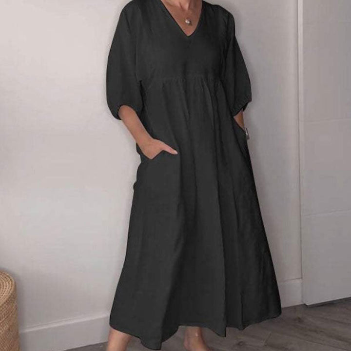 Vionica | Chic Solid V-Neck Dress