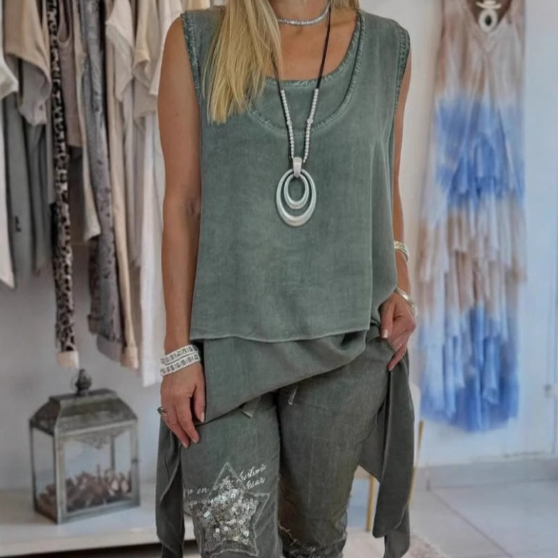 Suzette | Sleeveless Top and Printed Pants