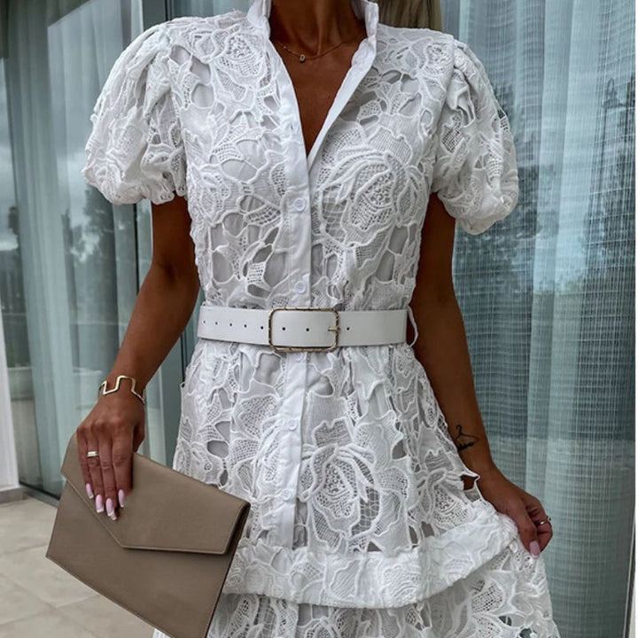 Lea |  Retro Lace Dress with Short Sleeves