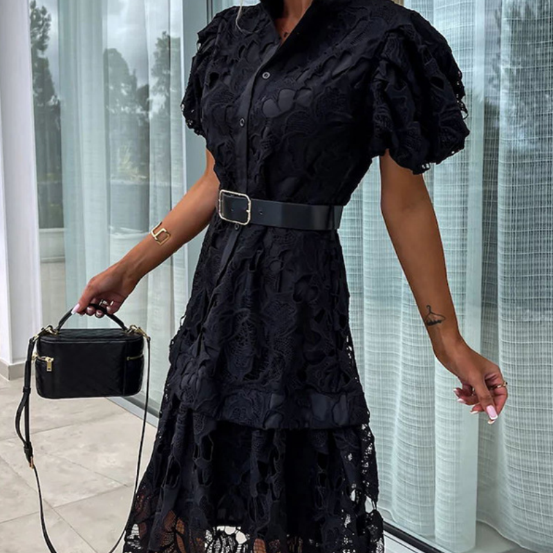 Lea |  Retro Lace Dress with Short Sleeves