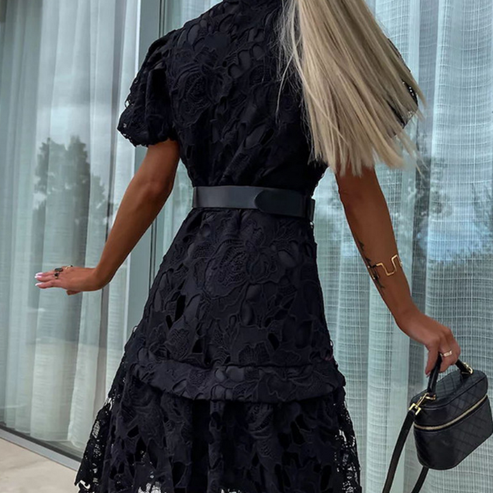 Lea |  Retro Lace Dress with Short Sleeves