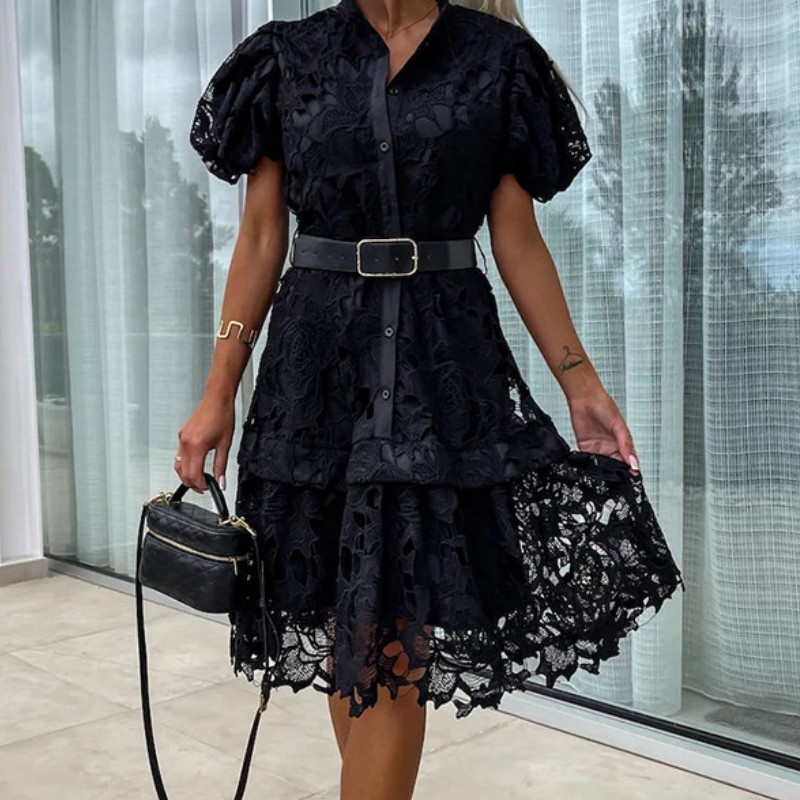 Lea |  Retro Lace Dress with Short Sleeves