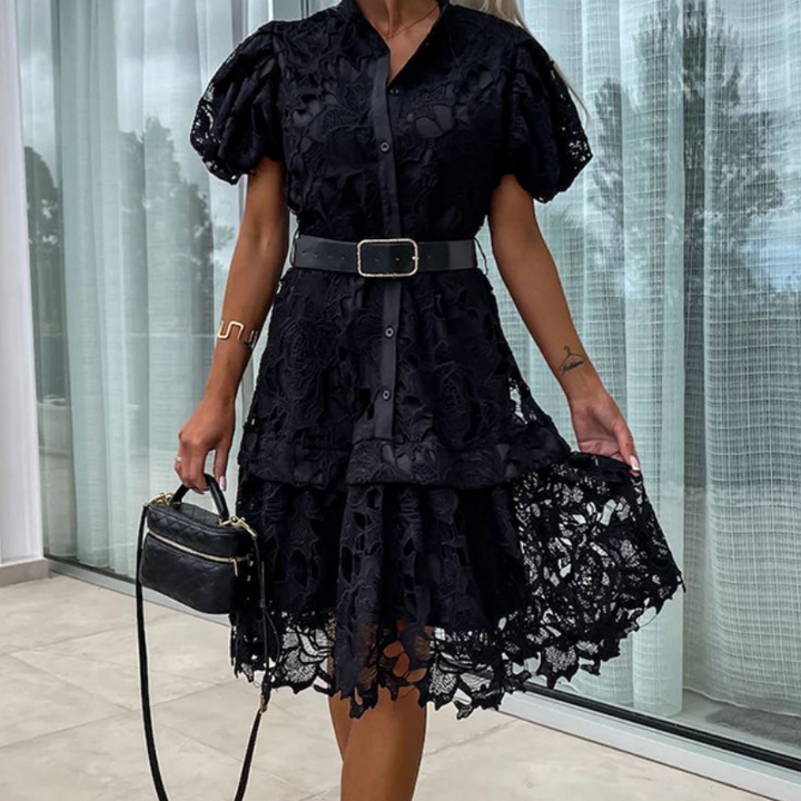 Lea |  Retro Lace Dress with Short Sleeves