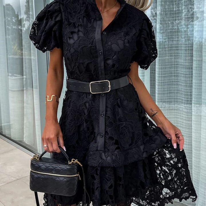 Lea |  Retro Lace Dress with Short Sleeves