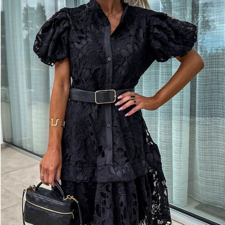 Lea |  Retro Lace Dress with Short Sleeves